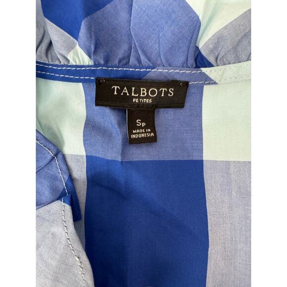 Twee Talbots Women's Ruffle Blouse Checkered Sleeveless Plaid Blue Preppy Small - Picture 5 of 6